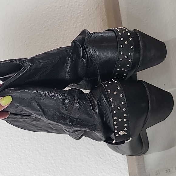 Shyanne black leather slouch cowboy boots size 9.5 - Picture 9 of 12